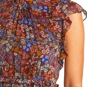 NWT Julia Jordan Floral Brown Multi Floral Ruffle Tiered Midi Dress Size 8